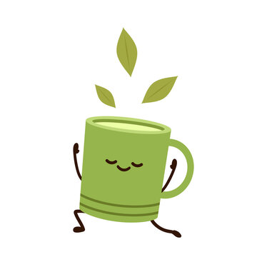 Green tea cup vector. Matcha cup. Green coffee cup character design.