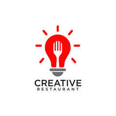 Creative restaurant logo with using bright lamp incorporated with fork design