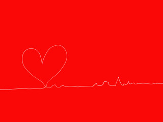 Sketch line Draw shape heart white color on red background, Valentine’s Day for copy text card, background