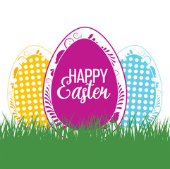 Happy Easter greeting card with bunny rabbit and eggs