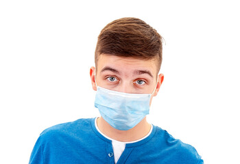 Fototapeta na wymiar Young Man in Flu Mask