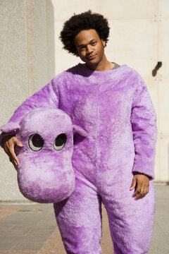 Young man in hippo costume