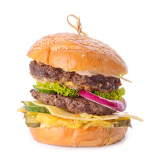 Tasty fresh burger on white background