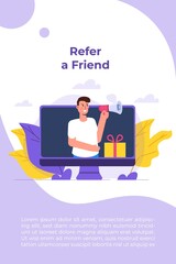 Offers referral gifts, online reward, digital referral program concept. Gift box vector illustration.