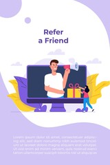 Offers referral gifts, online reward, digital referral program concept. Gift box vector illustration.