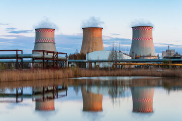 thermal power plant, 
reflection in water