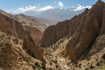 Beautiful canyon and mountains landscape in Upper Mustang trekking route, Himalaya mountains range in Nepal