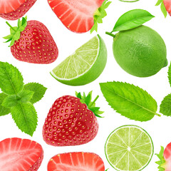 Multicolored endless pattern made with raspberry and lime isolated on white background.