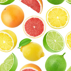 Fototapeta premium Fruit endless pattern made with citrus fruits isolated on white background.