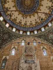 Religious architecture, mosque dome and art. Pencil decorations in historical Turkey Edirne Mosques.