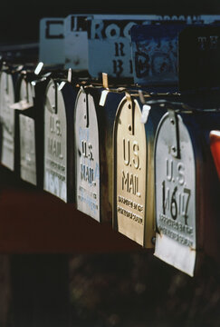 Row of several mail boxes, Beaver, West Virginia, USA
