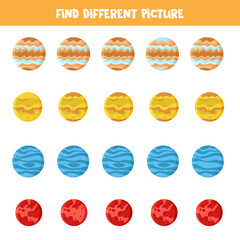 Find different planet in each row. Logical game for kids.