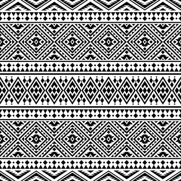 Aztec Seamless Ethnic Pattern Illustration vector with tribal design in black and white color