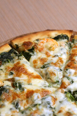 Homemade pizza with spinach and feta. Spinach Pie Vegetarian pizza