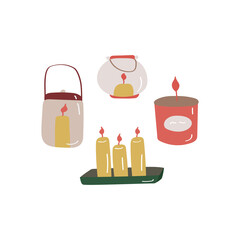 Cute candle icon set. Flat colored doodle illustration