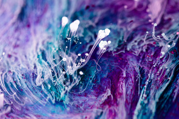 Epoxy resin texture with blue, purple and white colors. Liquid backdrop with splashes and swirls....