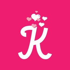 White pink K initial letter with love sign valentine vector