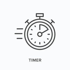 Timer flat line icon. Vector outline illustration of clock. Black thin linear pictogram for countdown chronometer