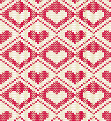Knitted seamless pattern.Valentine's Day background
