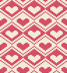 Knitted seamless pattern.Valentine's Day background