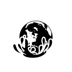 Water splash icon with globe isolated on white background