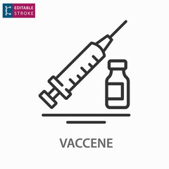 Coronavirus vaccine line icon on white background. Editable stroke.