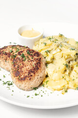 german frikadellen meatballs with creamy onion fried potatoes