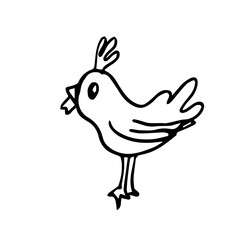 Doodle rooster stands sideways on a white background isolated. It can be used in seasonal design for Easter, for children's textiles, printed products