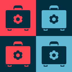 Pop art Toolbox icon isolated on color background. Tool box sign. Vector Illustration.