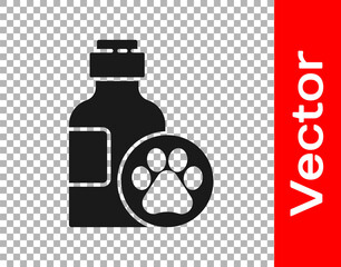 Black Pet shampoo icon isolated on transparent background. Pets care sign. Dog cleaning symbol. Vector.