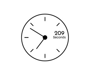209 seconds Countdown modern Timer icon. Stopwatch and time measurement image isolated on white background