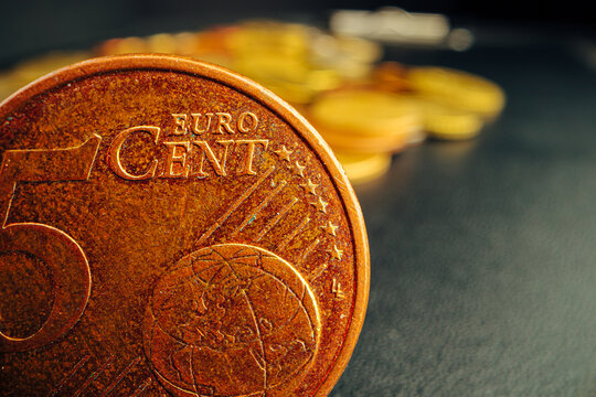 Macro photo of golden Euro cent coin