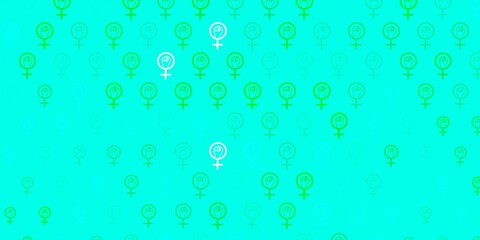 Light Green vector backdrop with women power symbols.