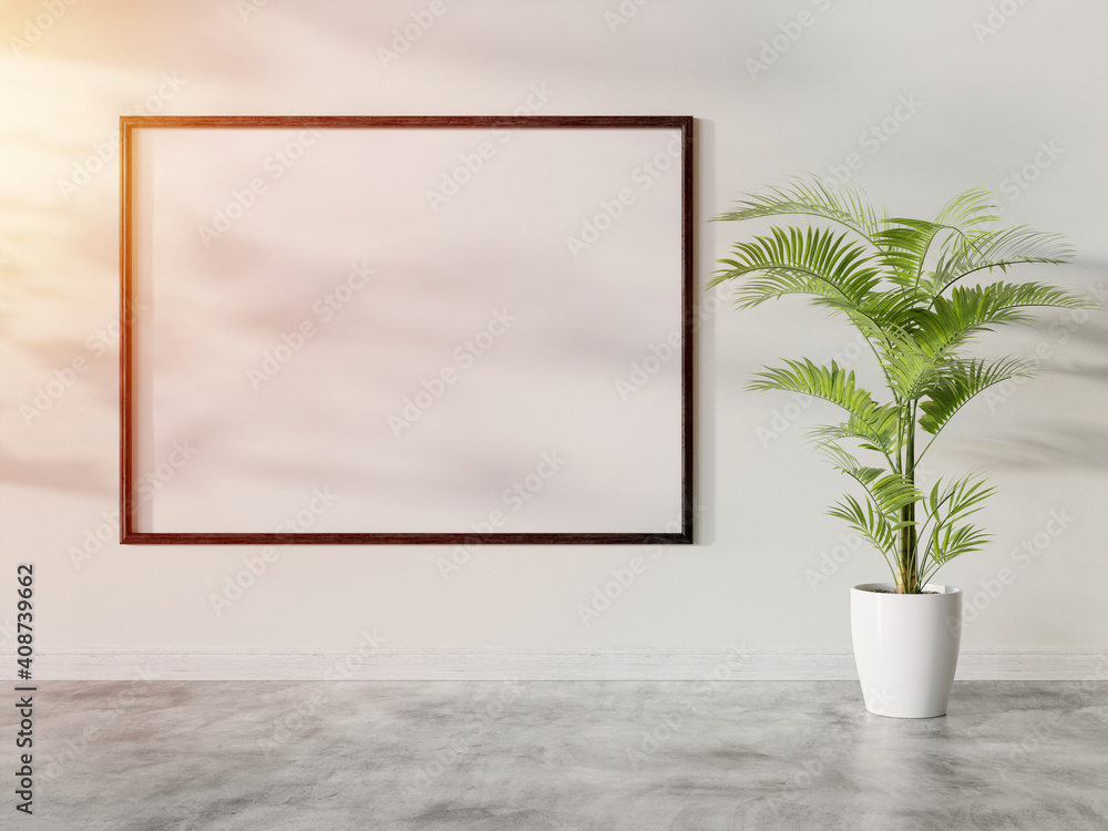 Poster black frame hanging in bright interior mockup. template of a picture framed on a wall 3d rendering