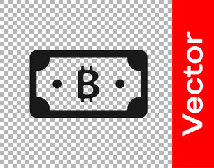 Black Cryptocurrency bitcoin icon isolated on transparent background. Blockchain technology, digital money market. Vector.