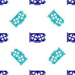 Blue Video graphic card icon isolated seamless pattern on white background. Vector.