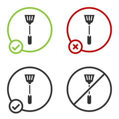 Black Fly swatter icon isolated on white background. Circle button. Vector.