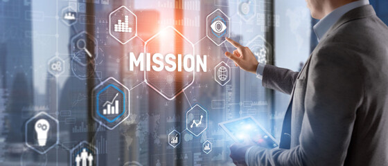 Mission concept. Finacial success chart concept on virtual screen. Business background.