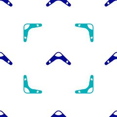 Blue Boomerang icon isolated seamless pattern on white background. Vector.