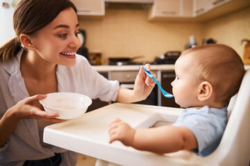 Amazing female person talking to her son