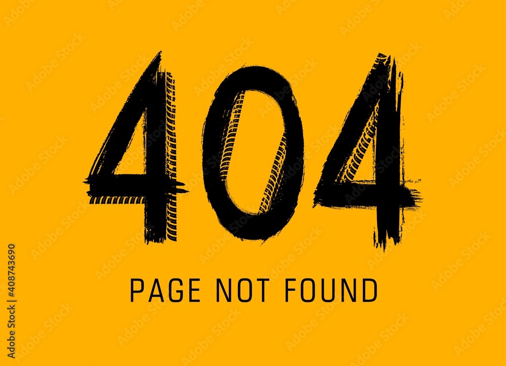Poster 404 error, page not found in grunge style made of vector offroad tire prints. website under maintena