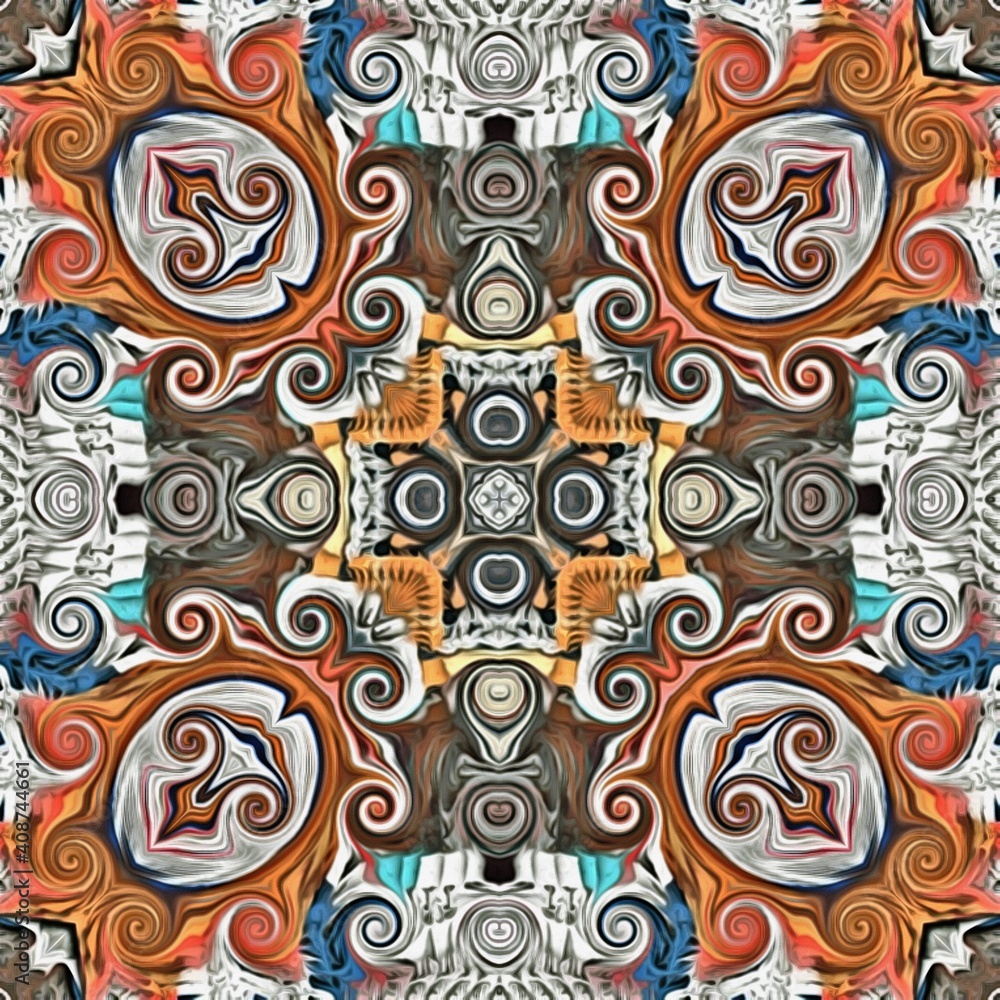 Fototapete abstract decorative multicolor texture kaleidoscopic pattern computer generated fractal design.