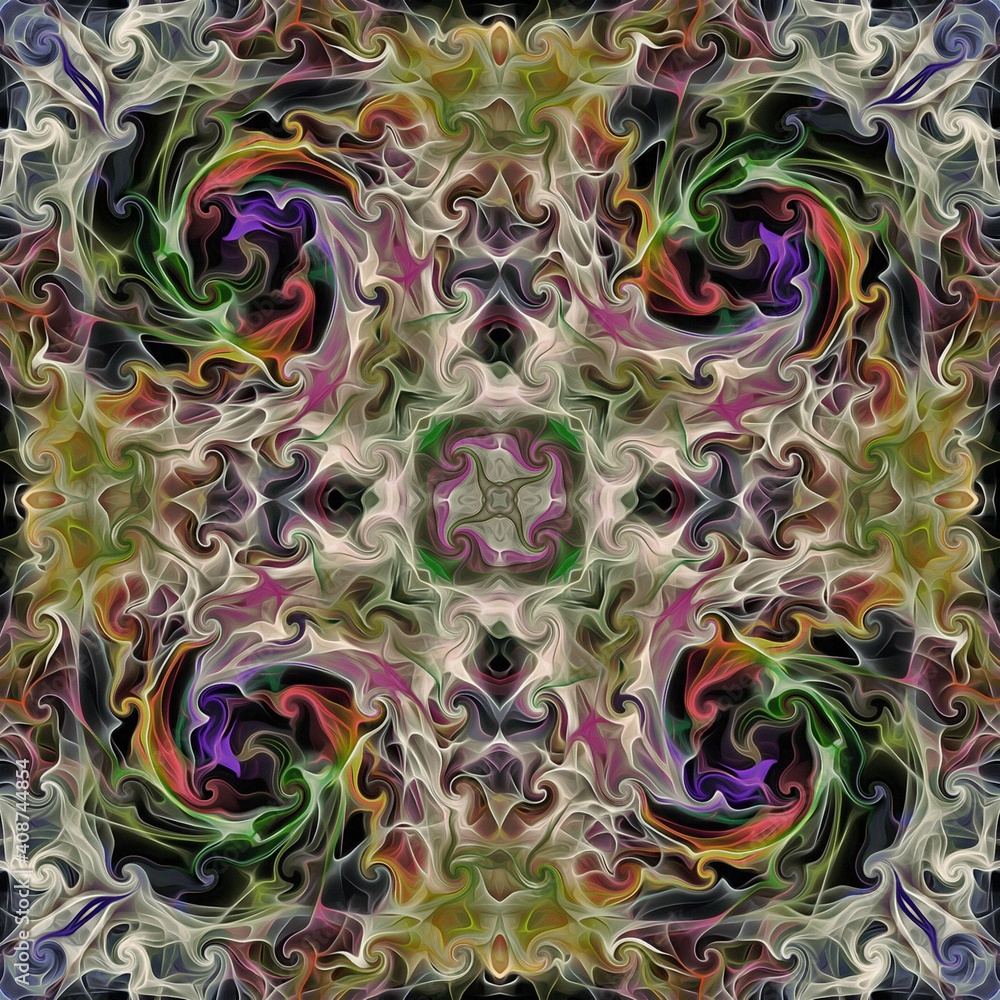Fototapete abstract decorative multicolor texture kaleidoscopic pattern computer generated fractal design.
