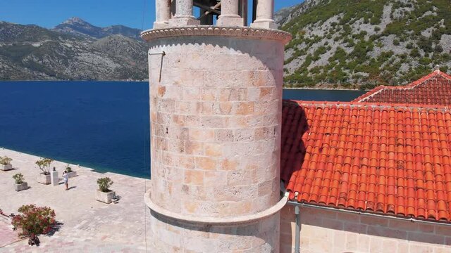 St. George and Gospa od Skrpela islands near town Perast in Montenegro. Drone footage.