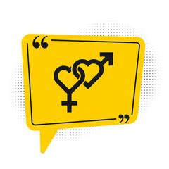 Black Gender icon isolated on white background. Symbols of men and women. Sex symbol. Yellow speech bubble symbol. Vector.