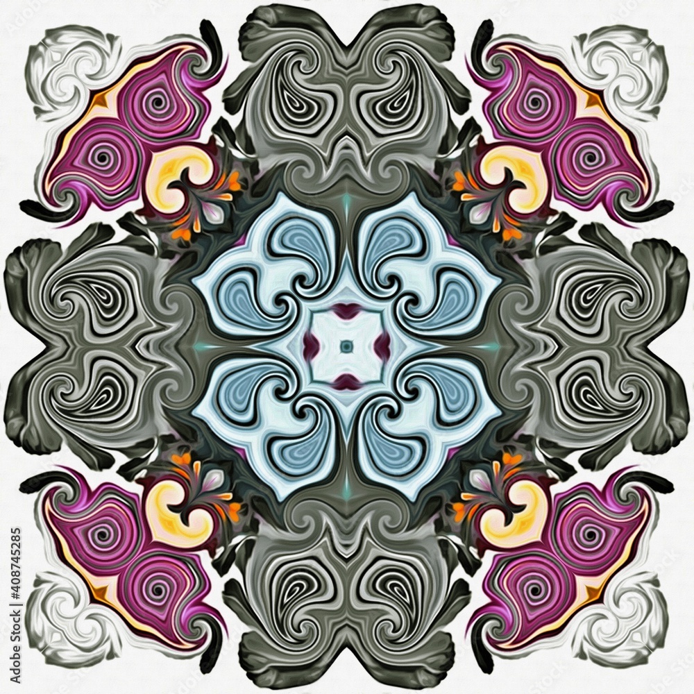 Poster abstract decorative multicolor texture kaleidoscopic pattern computer generated fractal design.