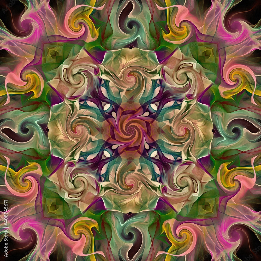 Poster abstract decorative multicolor texture kaleidoscopic pattern computer generated fractal design.