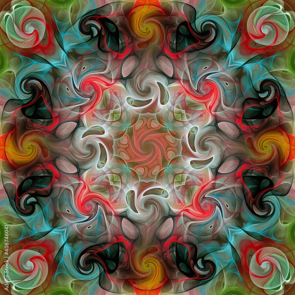 Poster abstract decorative multicolor texture kaleidoscopic pattern computer generated fractal design.