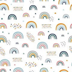 Seamless childish pattern with hand drawn rainbows. Creative scandinavian kids texture for fabric, wrapping, textile, wallpaper, apparel. Vector illustration