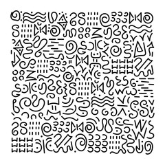 Hand drawn Doodle pattern. Abstract signs and elements, ancient writing. Monochrome vector background